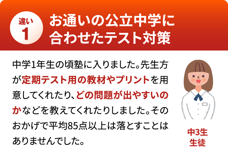 お通いの公立中学に合わせたテスト対策